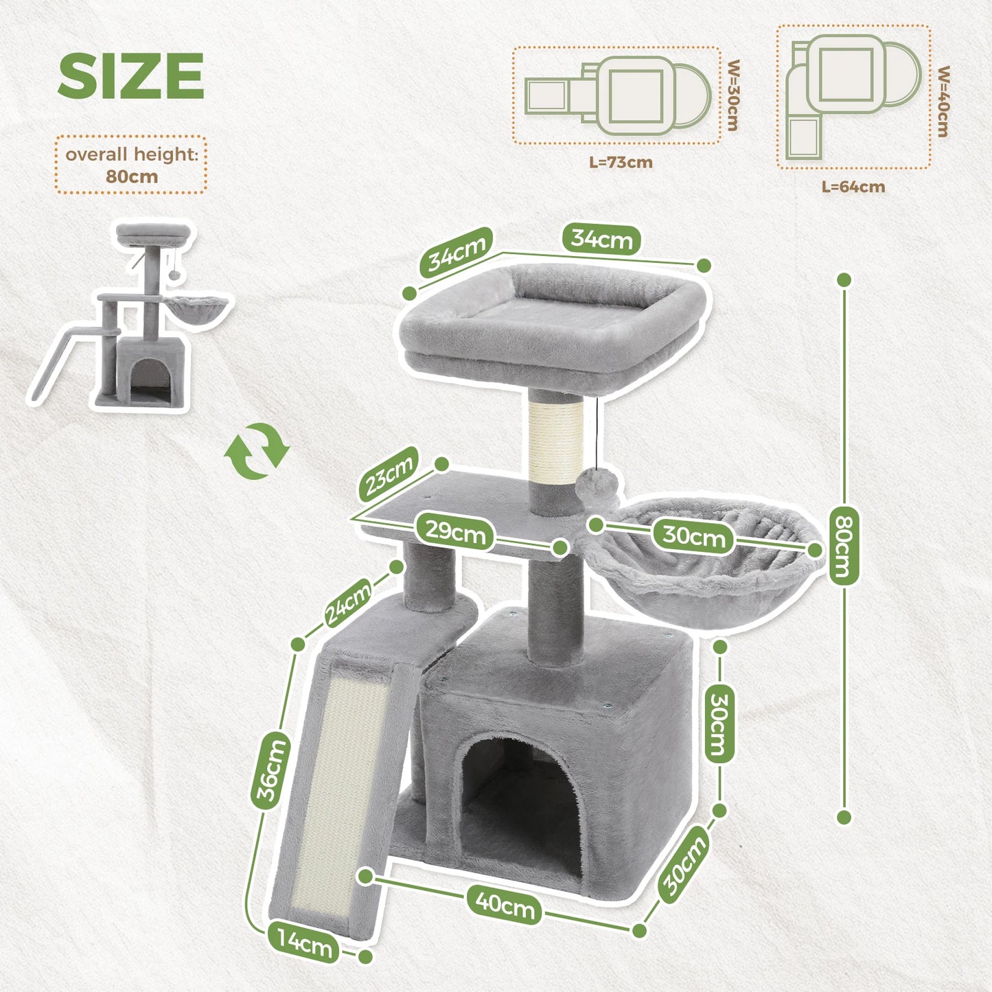 PAWZ Road Premium UltraDurableMultiLevel CatActivityTree Tower For Indoor Cats HammockPosts