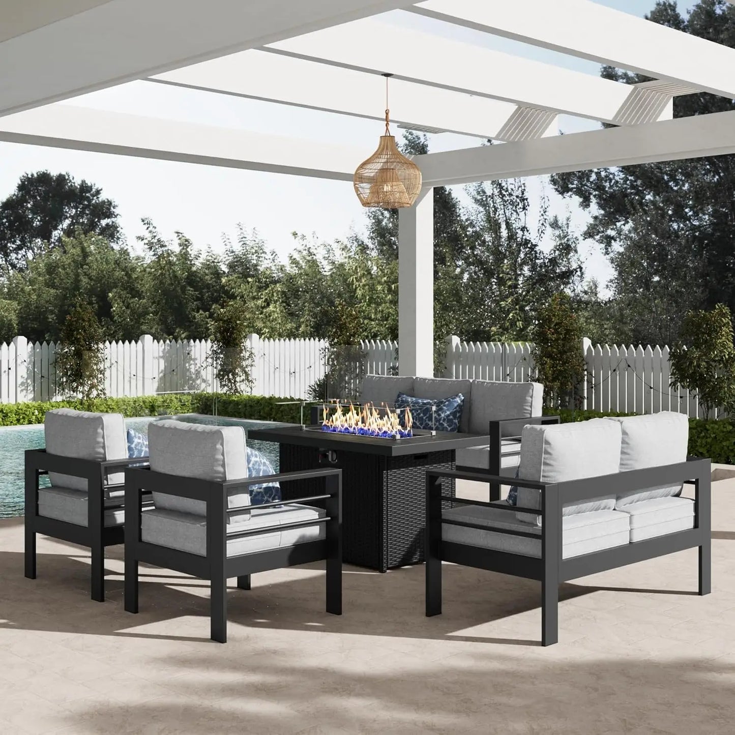 Premium AllWeather Aluminum Outdoor FirePit Table 5 Piece OutdoorPatio ConversationArea
