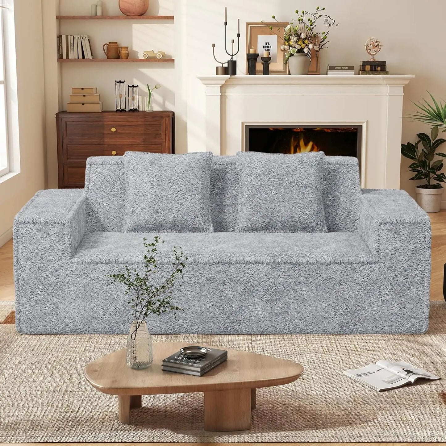 Chenille Upholstered Modern Cloud Loveseat Sofa Includes 2 Pillows