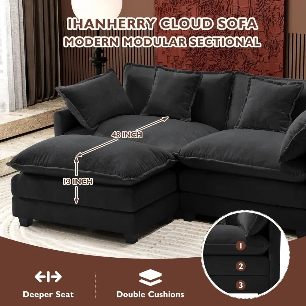 Modular L-Shaped Chenille Cloud Sectional Sofa 4-Seater With Ottoman Modern Living Room Furniture