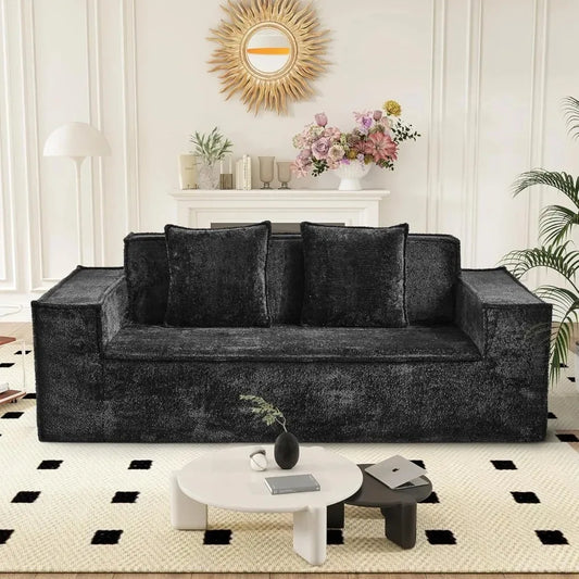 Chenille Upholstered Modern Cloud Loveseat Sofa Includes 2 Pillows