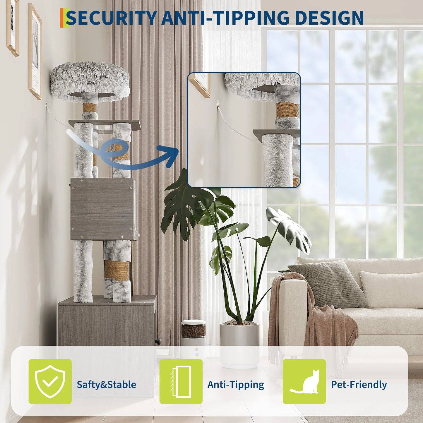 66.9'' Multi-Level Cat Tree Tower with Enclosed Litter Box – Condo/Perch/Scratching Posts/Capsule Nest, Cat Furniture for Indoor