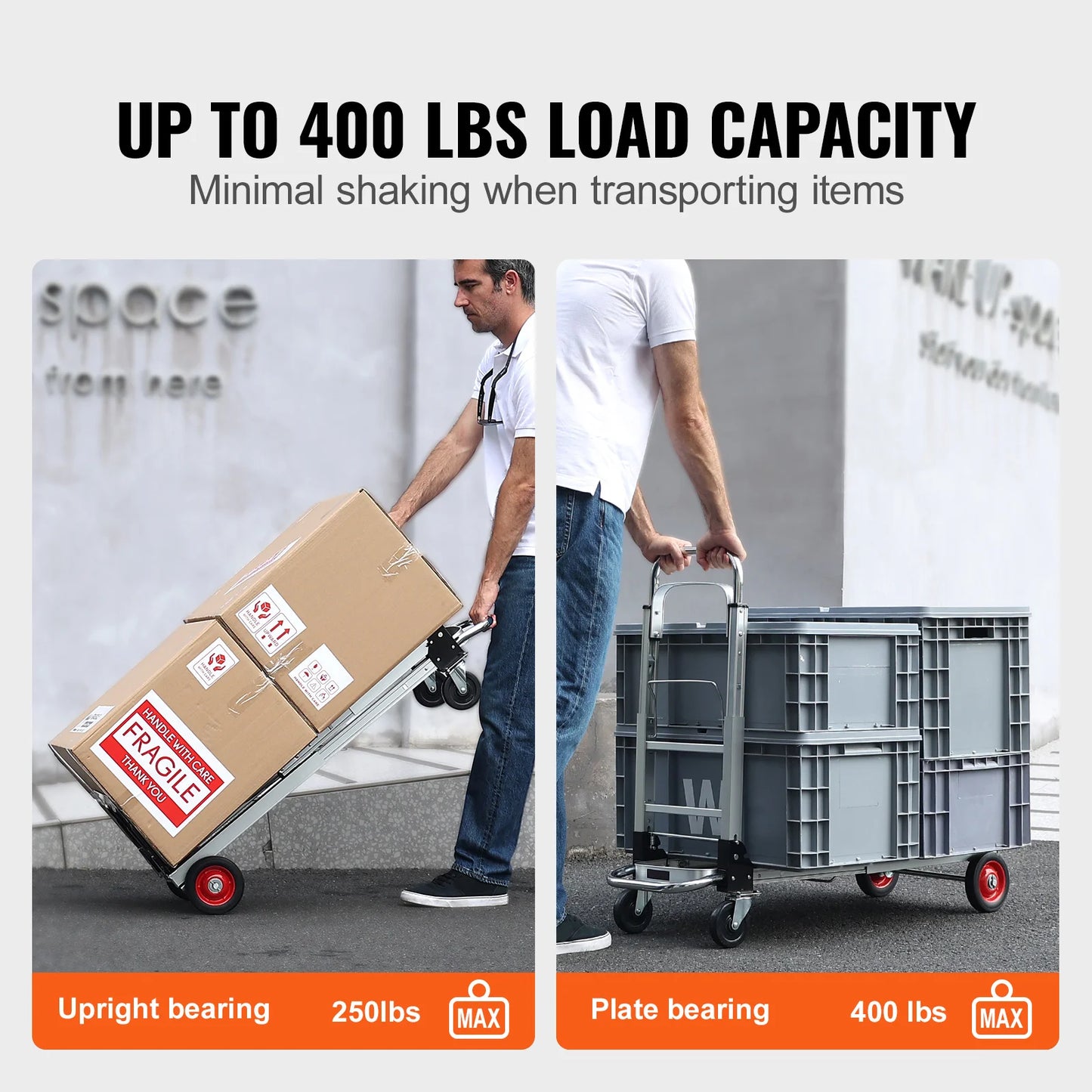 SucceBuy Folding Hand Truck Aluminum Heavy Duty Industrial Collapsible Dolly Cart for Transport Moving in Warehouse Supermarket
