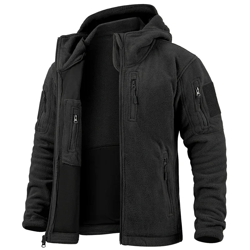 Fleece Warm Tactical Jacket Full Zip Outdoor Hunting Hooded Pockets