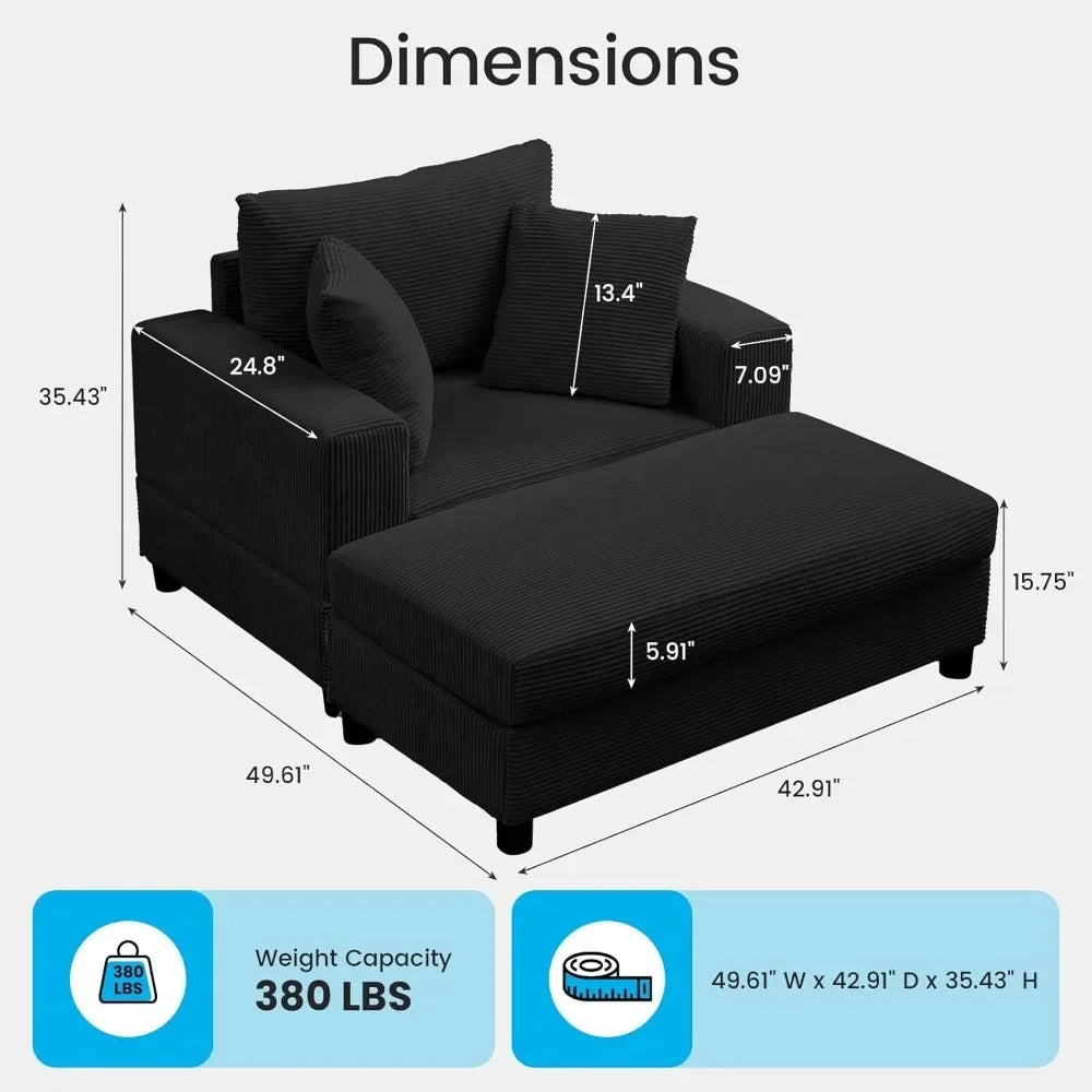 Corduroy Chaise Lounge With Ottoman And Pillows For Deep Seating Comfort Home Furniture
