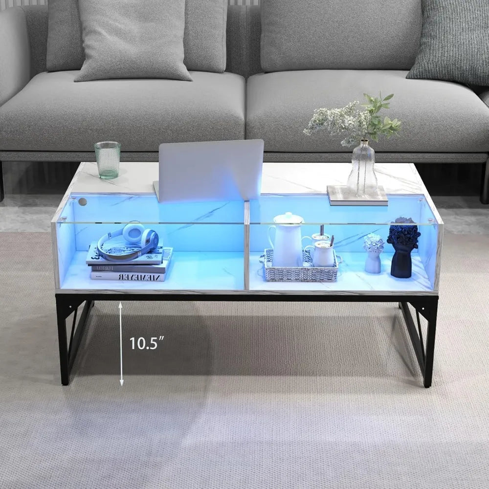 LED Coffee Table With 4 Storage Cubes And Adjustable Lighting