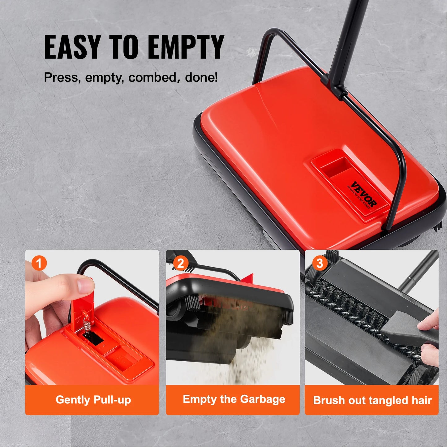 VEVOR Carpet Sweeper Manual Floor Sweeper w/ 300ml Dustbin Capacity 6.7 in Cleaning Width for Home Office Carpets Pet Hair Dust