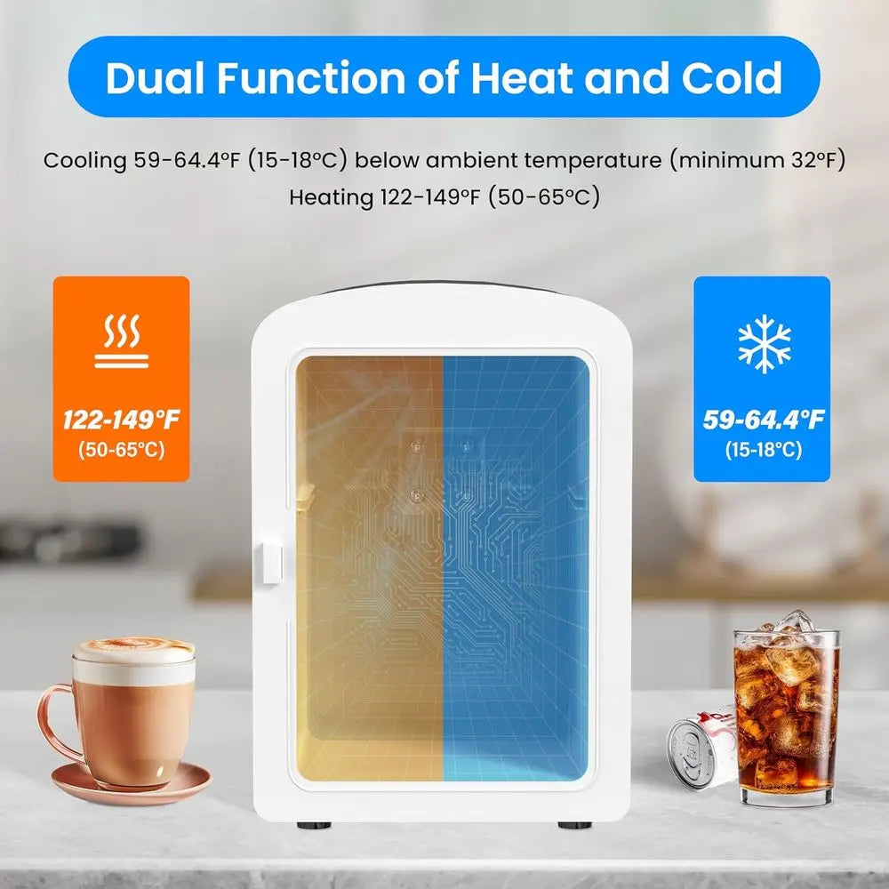 6L Portable Mini Fridge with Observation Window, Warmer, Cooler, 9 Cans, Compact Refrigerator, 100% Copper-Free & Eco-Friendly,