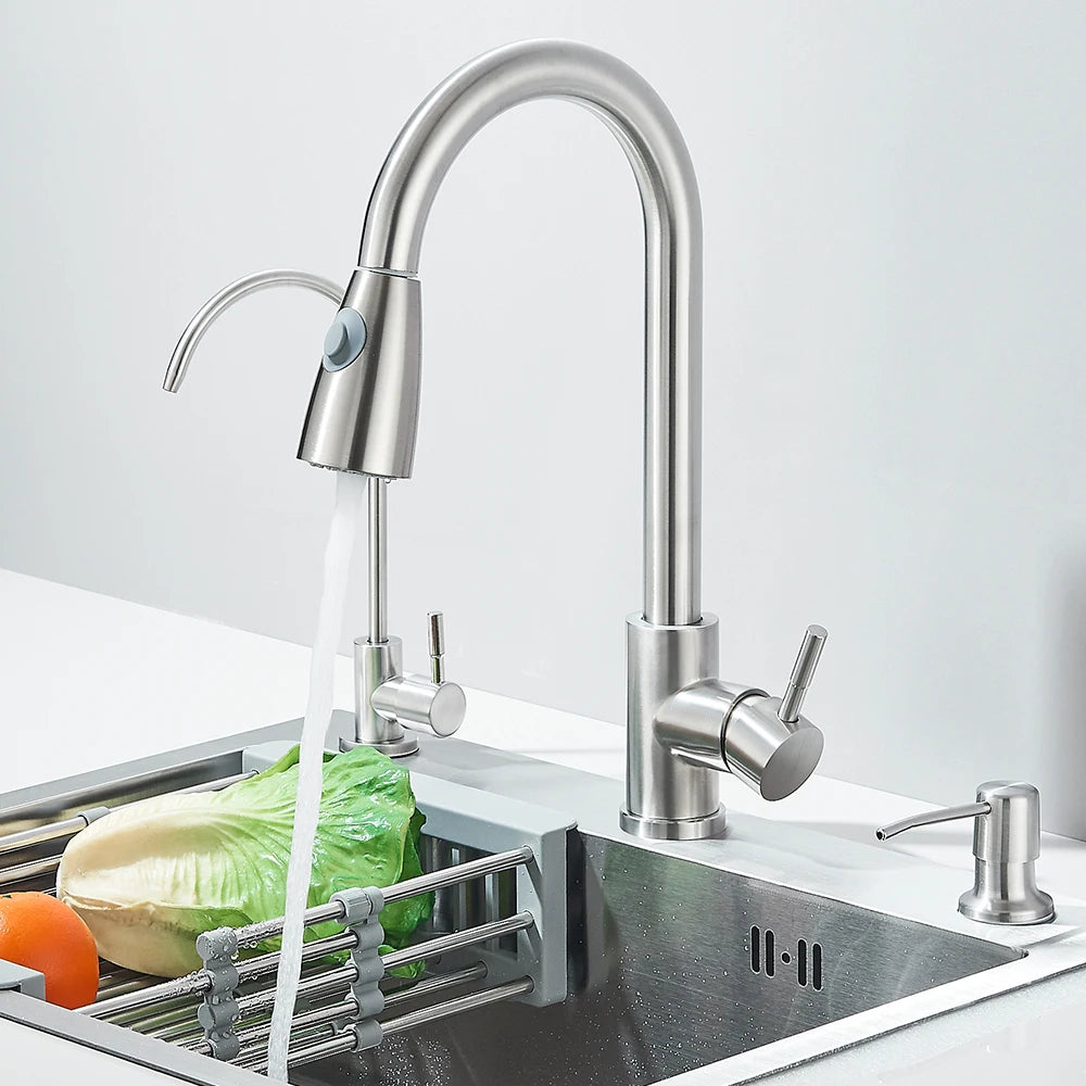 Stainless Steel Kitchen Sink with Faucet Drinking Water Tap/Soap Dispenser 55x45cm Sink Kit with Drain Set/ Basket