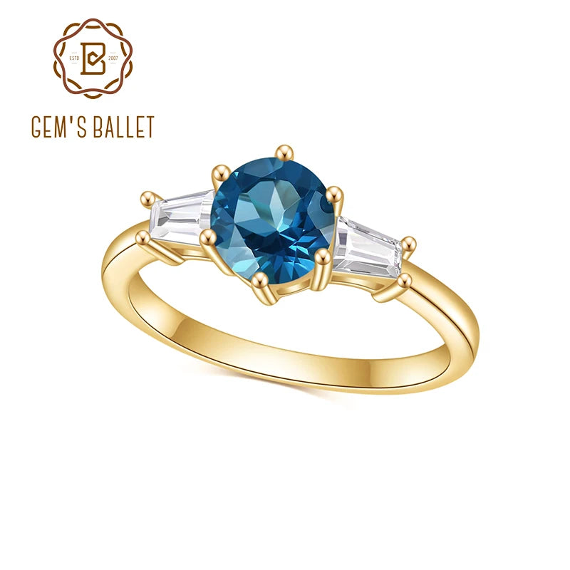GEM'S BALLET 925 Sterling Silver London Topaz Three-Stone Ring