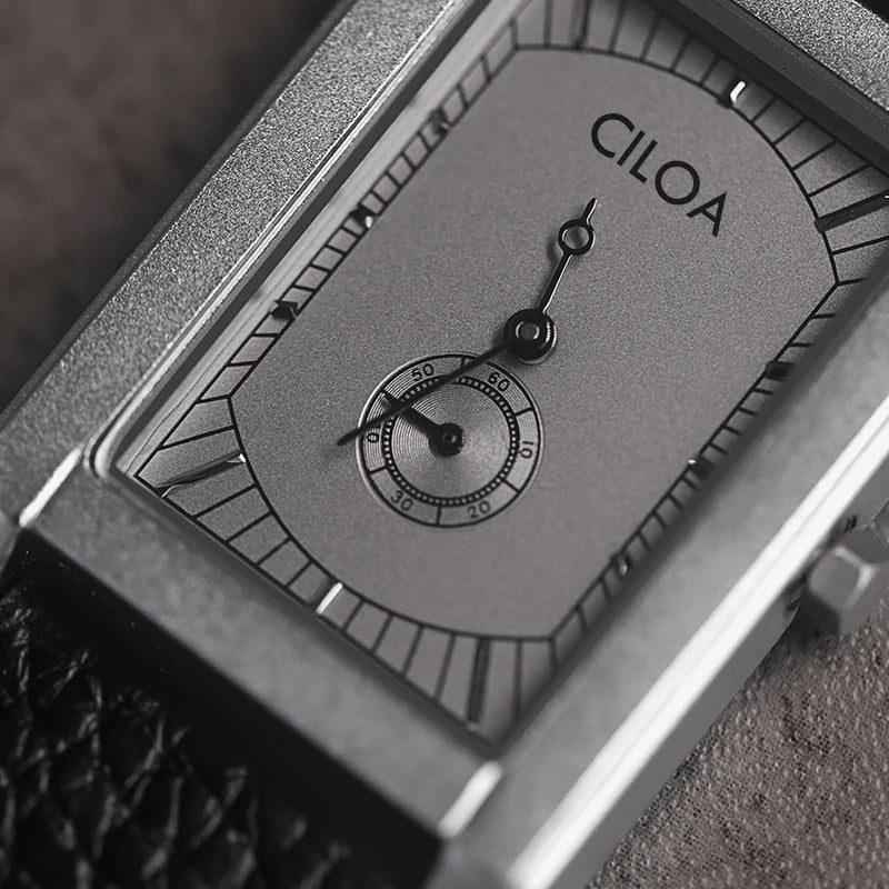 CILOA Men's Quartz Watch Square Stainless Steel Case Waterproof