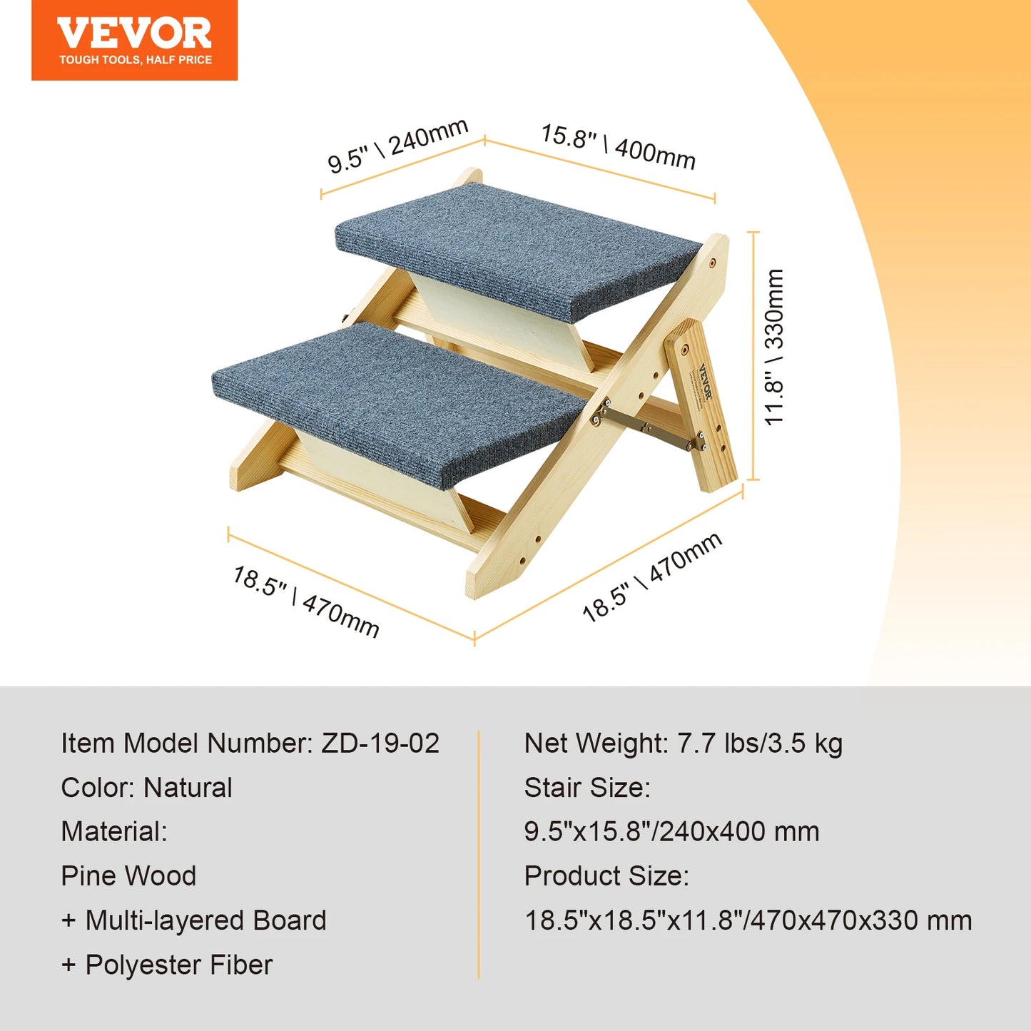 Wooden Pet Steps and Ramp 2-In-1 Foldable Bed Access