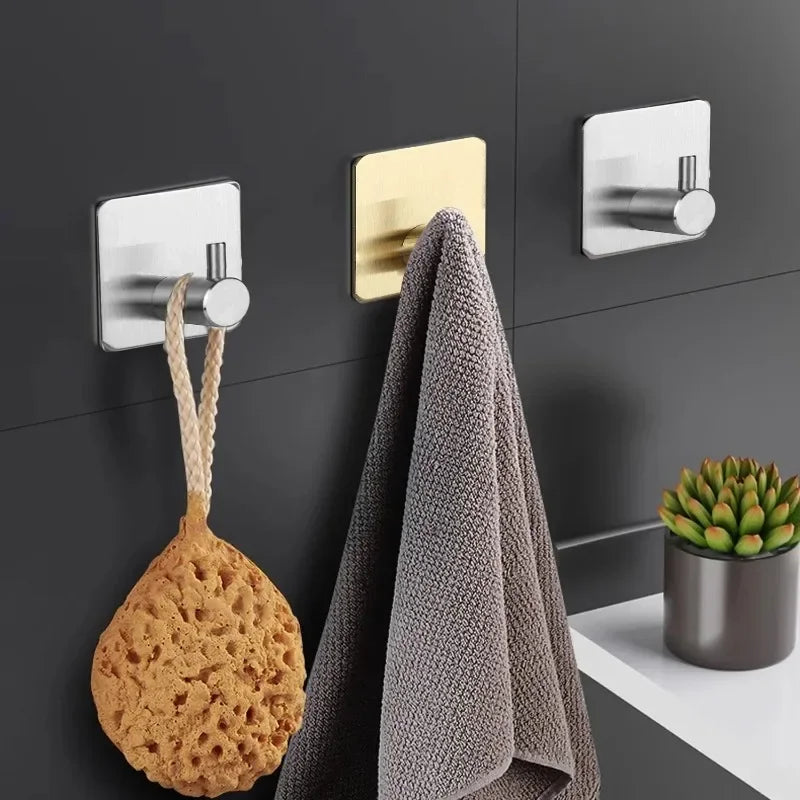 Adhesive Wall Hook Stainless Steel Coat Rack Hanger Bathroom Towel