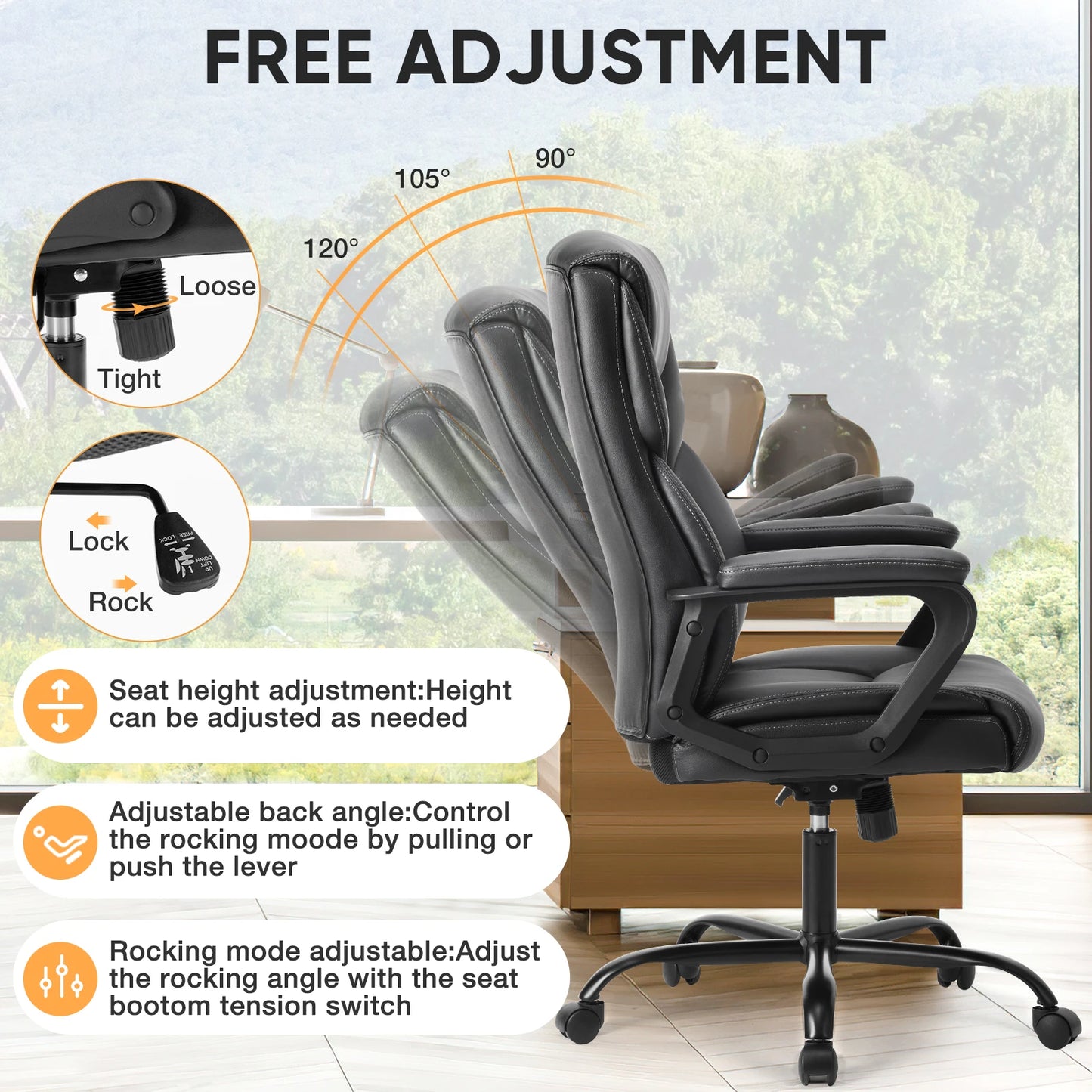 JHK Ergonomic PU Leather Armrest Swivel Gaming Chair Lumbar