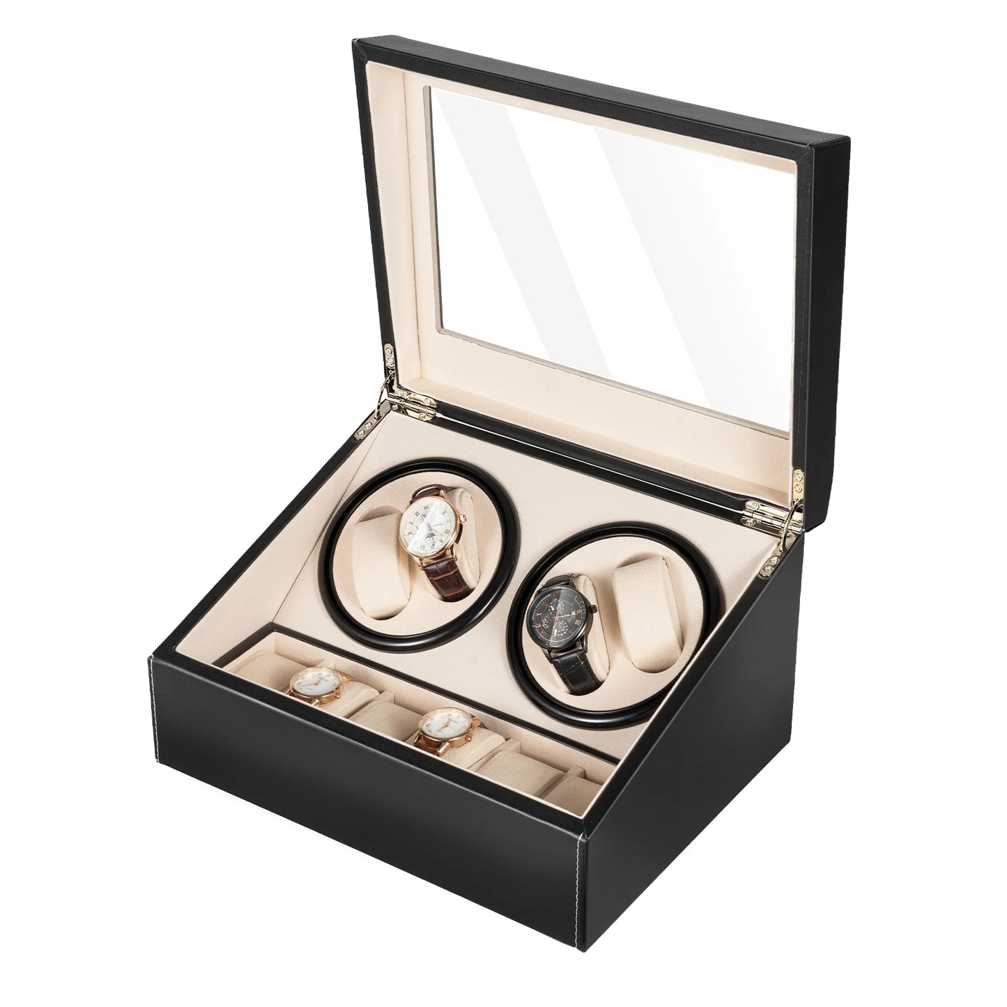 Automatic Watch Winder Shaker PU Leather Box With Glass Display Case For Mechanical Watches