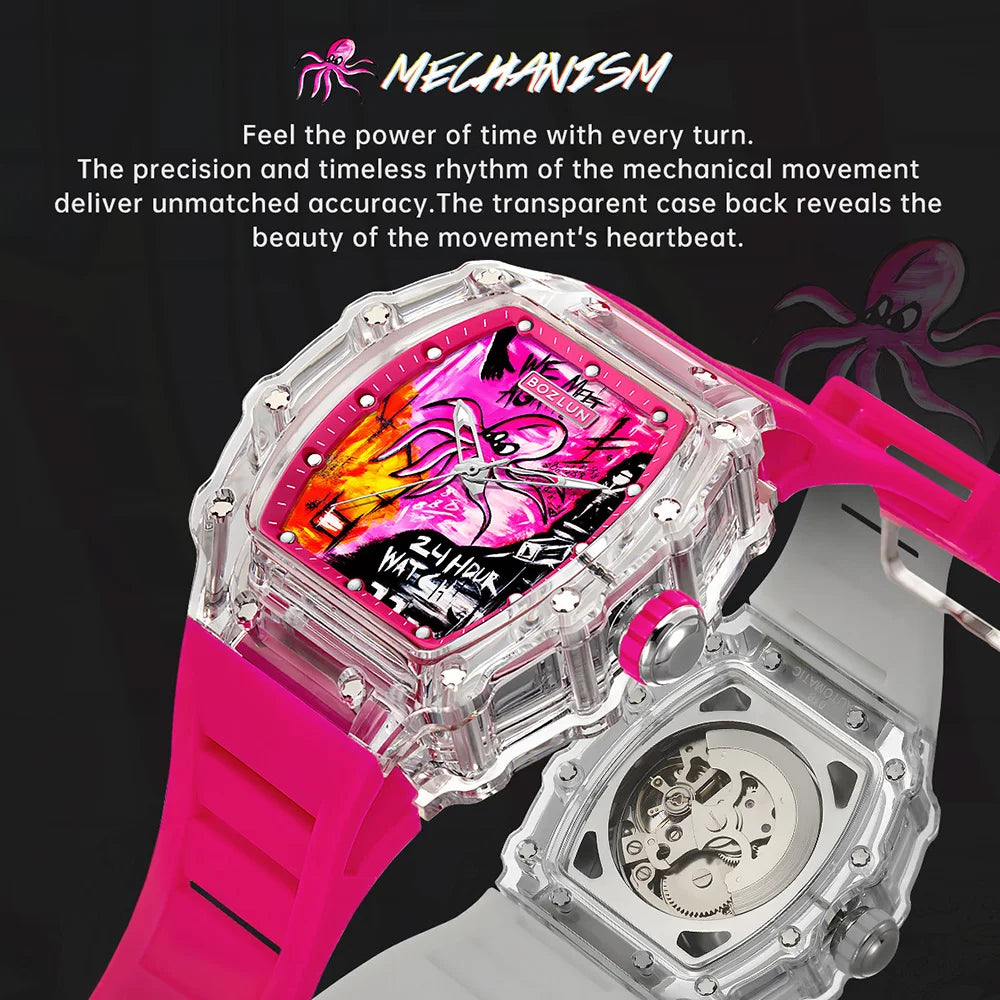Bozlun Automatic Watch Octopus Comic Design Casual Sports Wristwatch