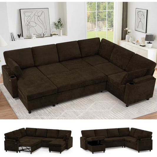 TexturedChenille Flip Up PremiumQuality Modular Sectional Sofa With USB ChargingPorts