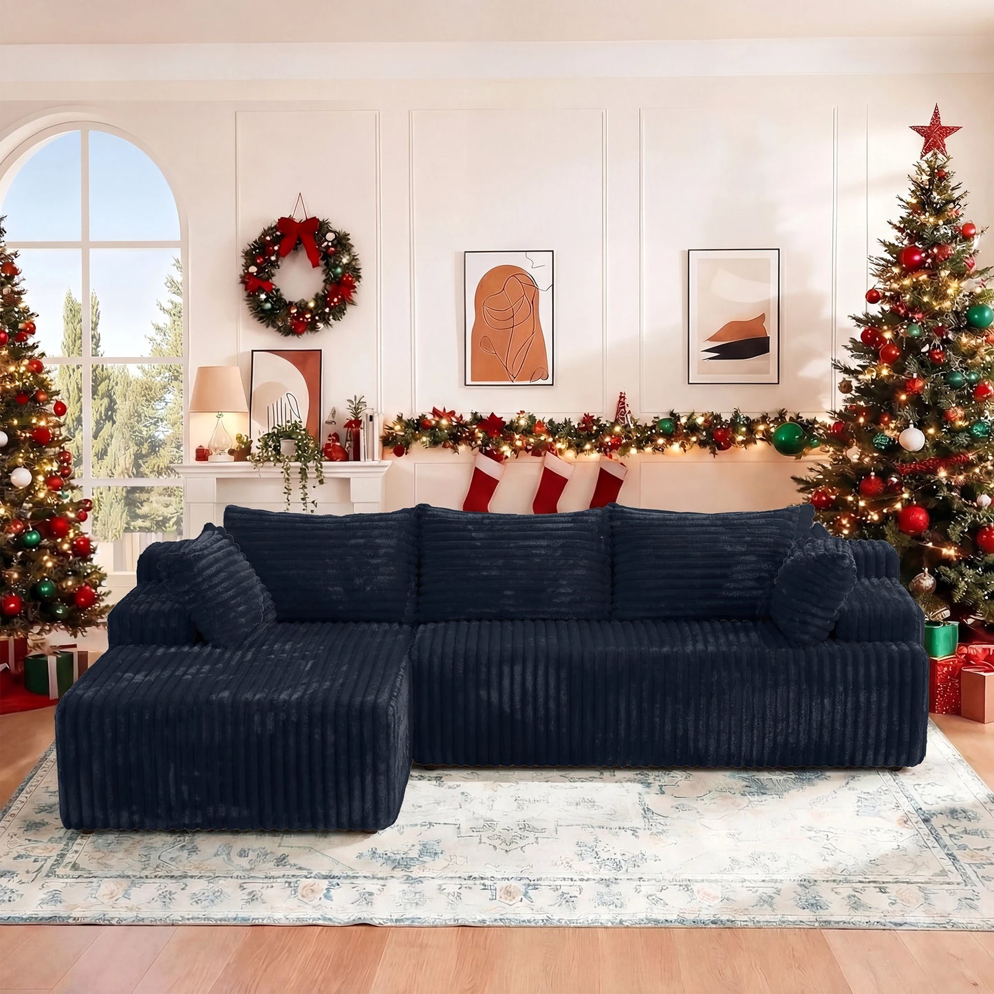 Redlife L-Shape Corduroy Sectional Sofa Cloudlike Luxurious Comfort For LivingRoom