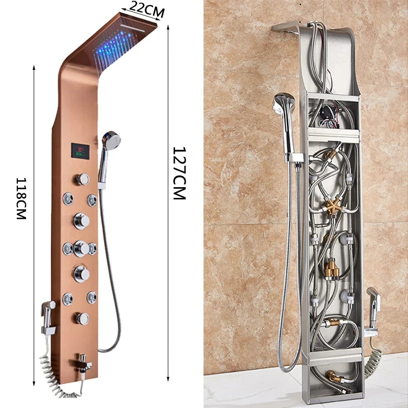 Wanmivezlo Shower Panel 6Way LED Rain WaterfallThermalIllumination Temperature Display Bidet