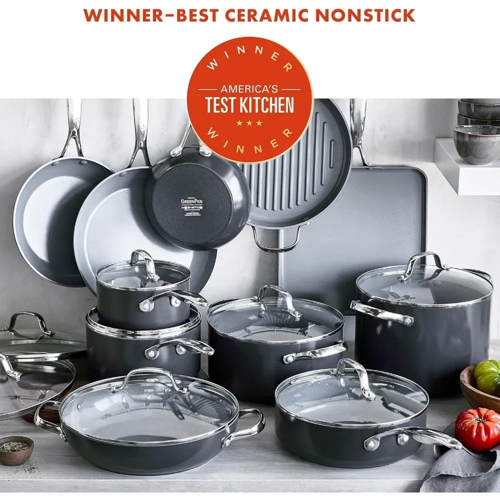 Best seller  Hard Anodized Healthy Ceramic Nonstick , Saute & Sauce Pans, Stockpot,Lids, PFAS-Free, Induction, Dishwasher & Oven