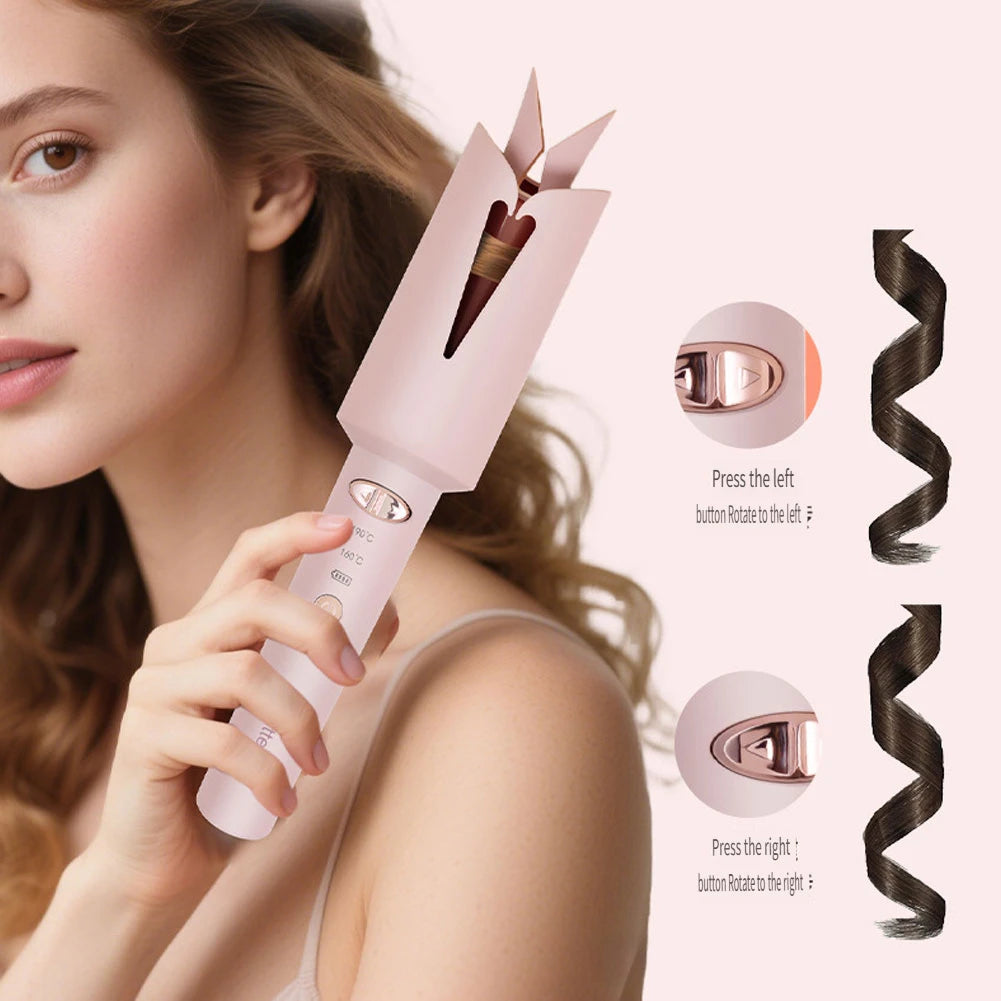 Hatteker Automatic Rotating Curling Iron Ceramic Negative Ion Hair Curler with USB Chargeable