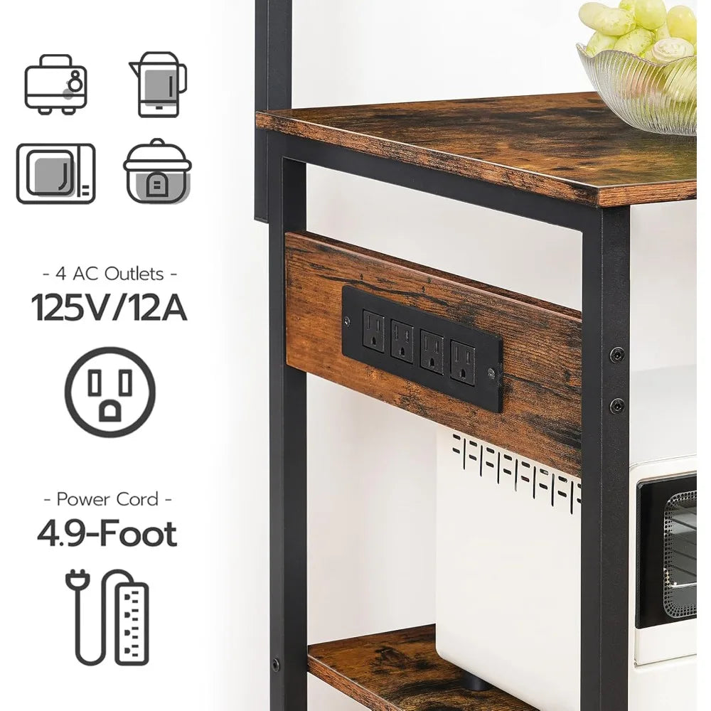 RBXC Bakers Rack With Power Outlets 6-Tier Microwave Stand