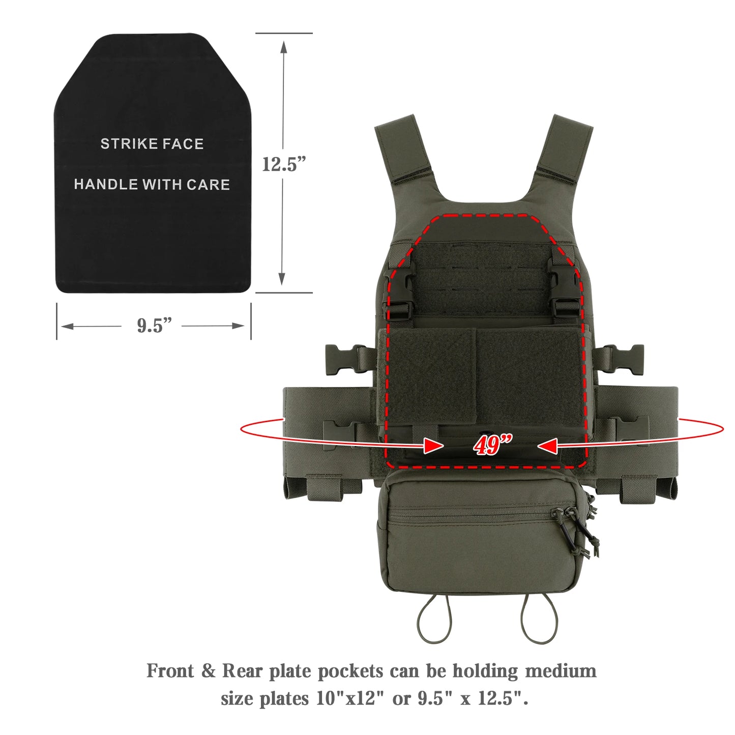 KRYDEX Low Vis Slick Plate Carrier Tactical Vest With Cummerbund