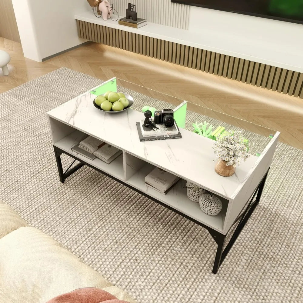 LED Coffee Table With 4 Storage Cubes And Adjustable Lighting