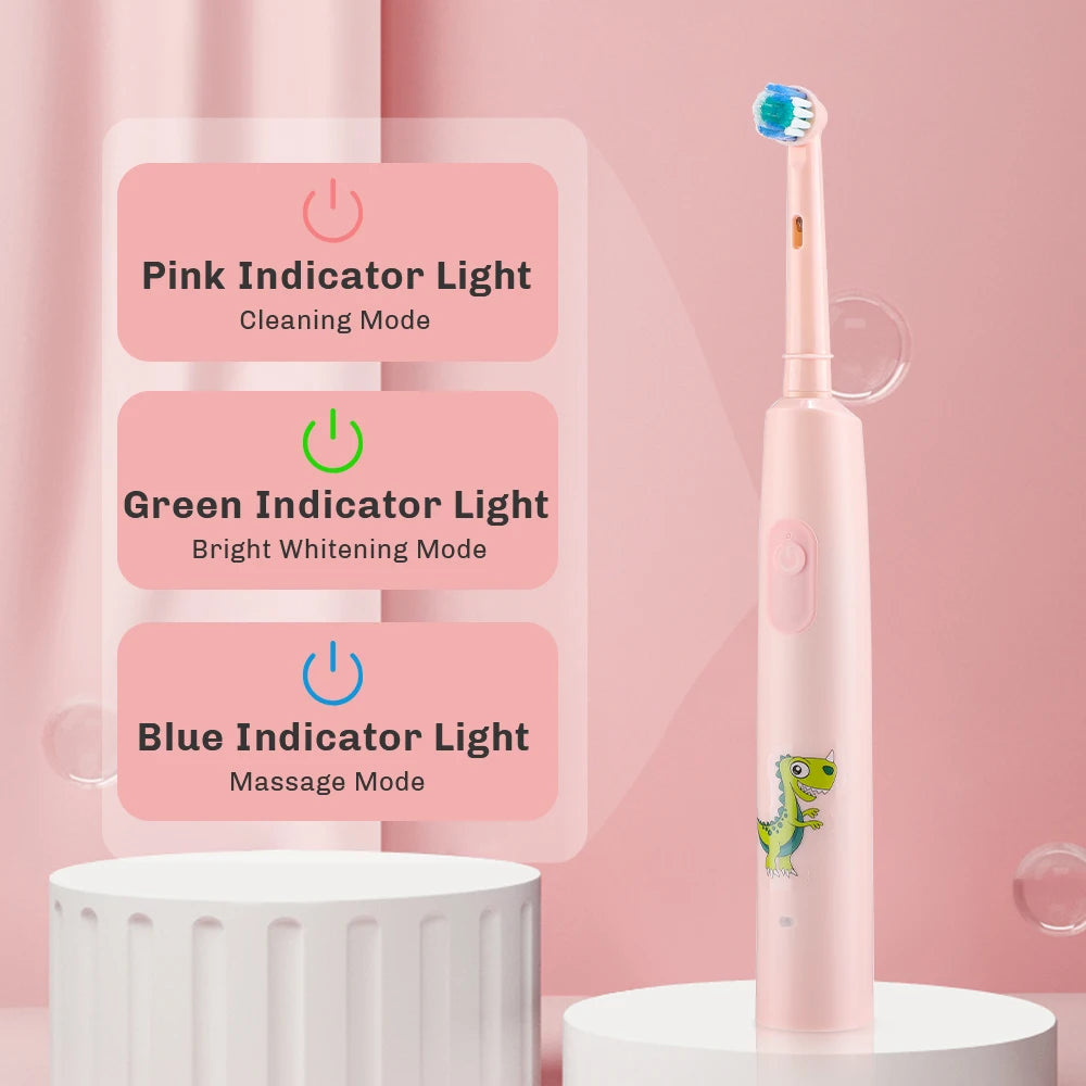 AFDEAL Rechargeable Rotating Kids Electric Toothbrush With 4 Soft Brush Heads Whitening Oral Care