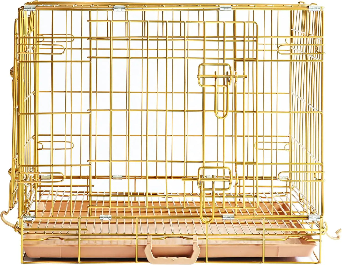 Gold Folding Dog Crate for Small Breeds with Removable Tray and Anti-Rust Finish, Portable Kennel