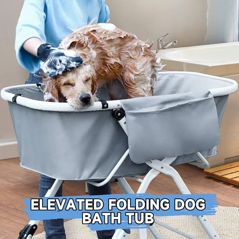 Dog Litter Elevated Foldable Dog Bath Tub Adjustable For Grooming Station