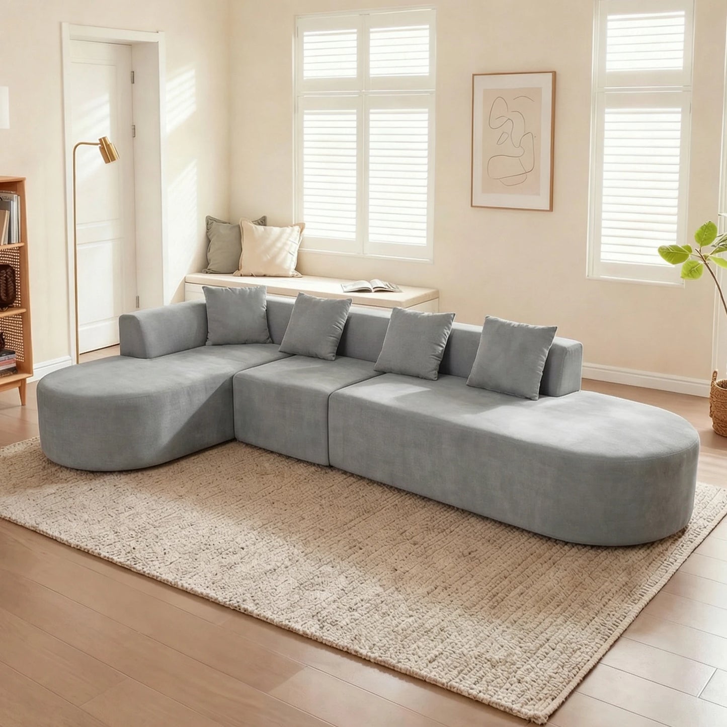 135" L-Shaped Modular Sectional Sofa, Corduroy Couch with Deep Seats , Comfortable Cloud Sofa for Living Room or Bedroom