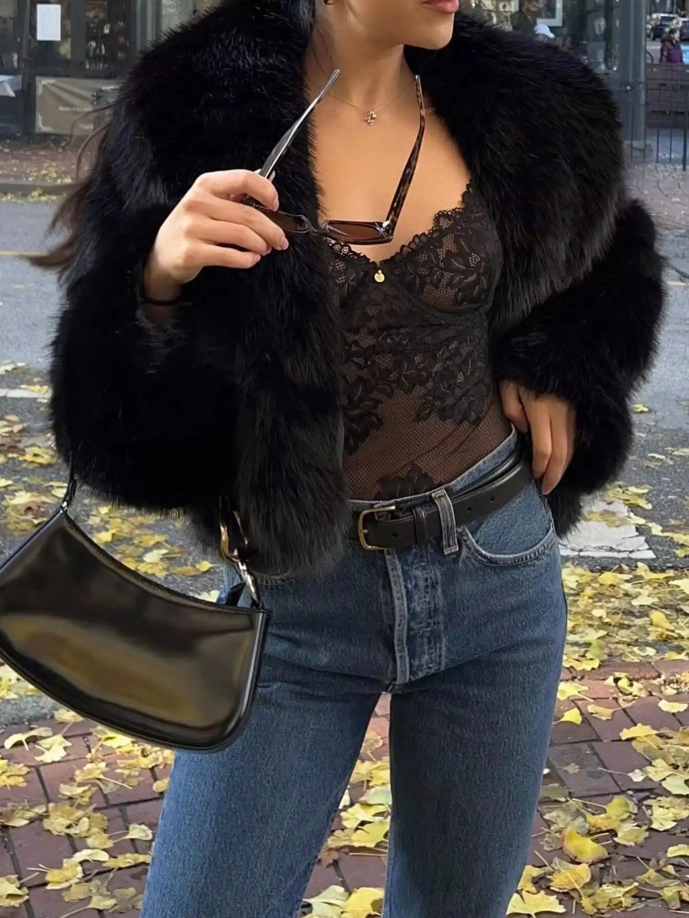 Faux Fox Fur Short Jacket for Women, Winter Warm Cozy Coat with Plush Collar, Fashionable Street Style