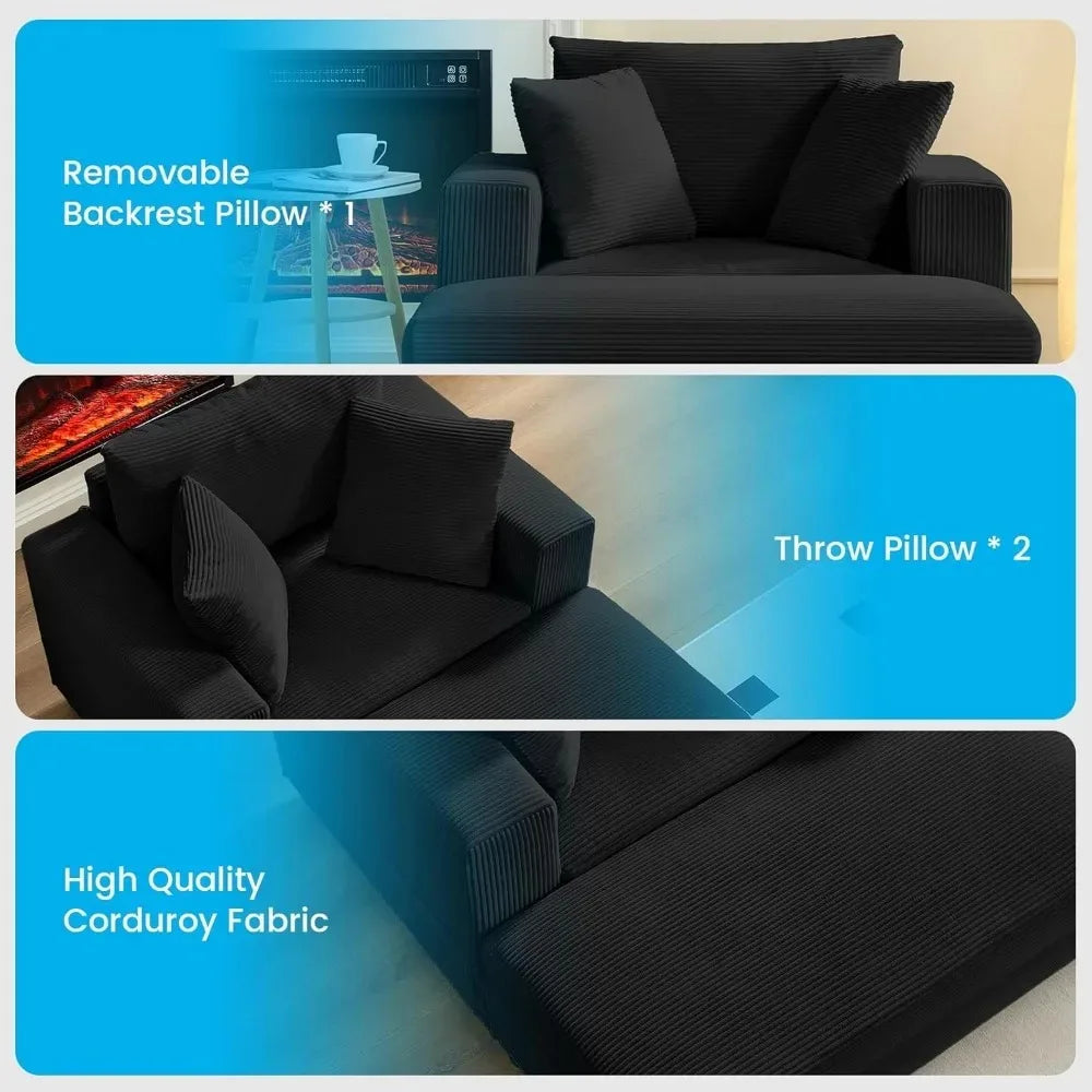 Corduroy Chaise Lounge With Ottoman And Pillows For Deep Seating Comfort Home Furniture