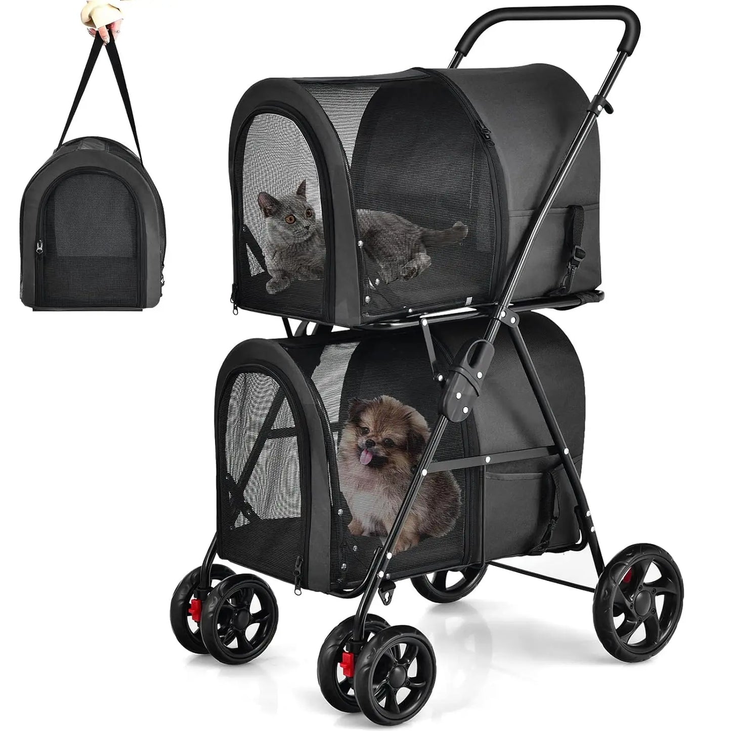 XMSJ Giantex Double Pet Stroller With Detachable Carrier Bags
