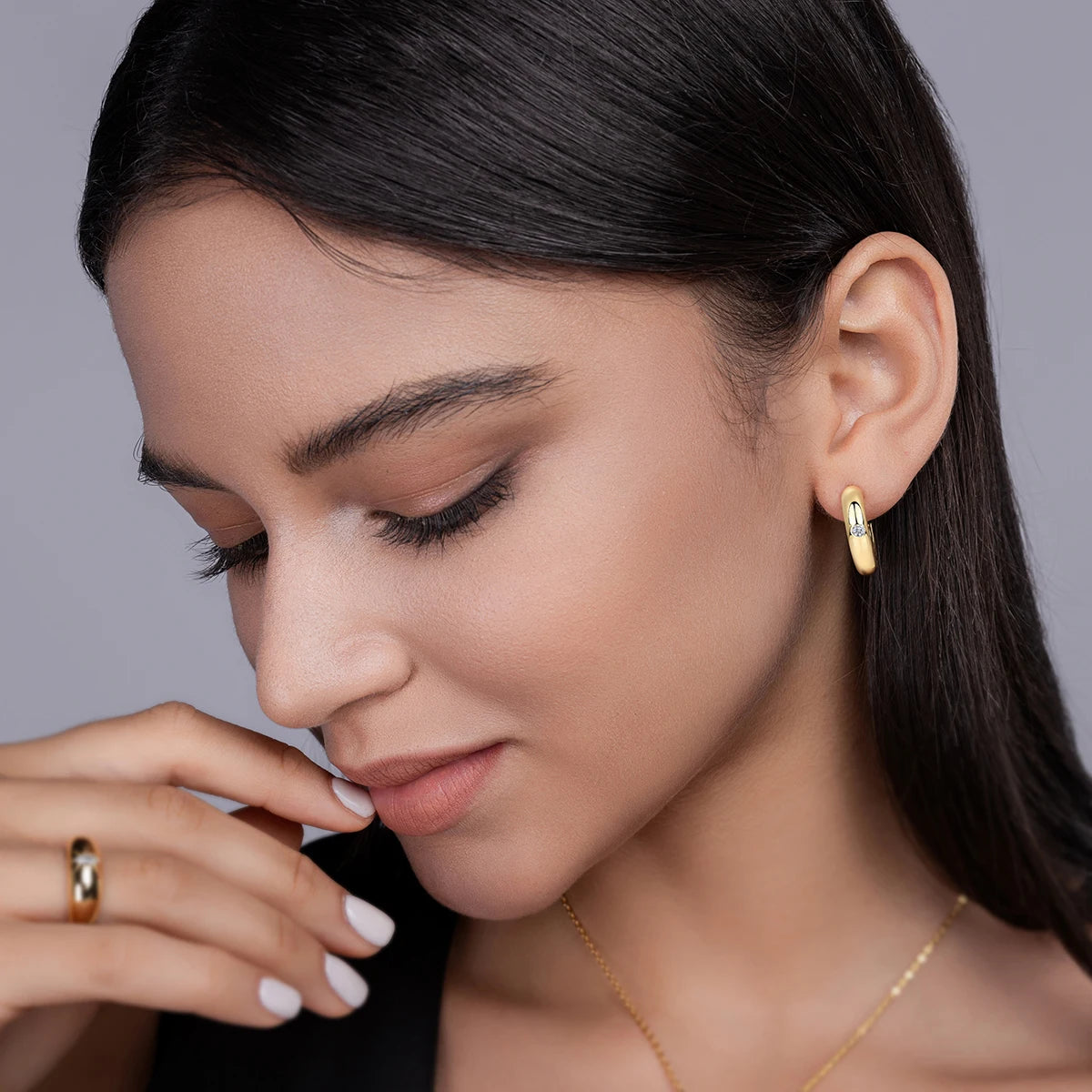 JIUZUAN Moissanite Center Stone Sterling Silver 18K Gold Plated Earrings