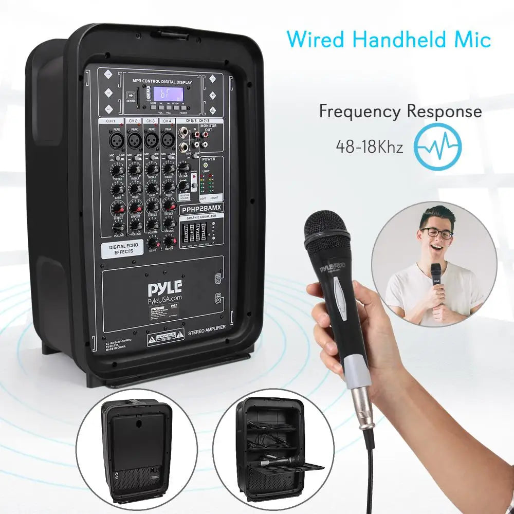 Pyle PA Speaker DJ Mixer Bundle 300W Portable Bluetooth System