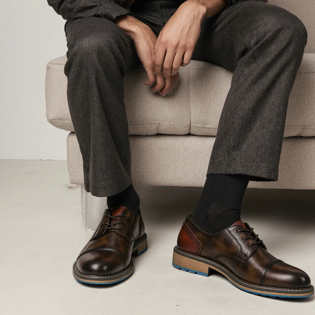 Hecrafted Retro Derby Shoes For Men Leather Casual Footwear