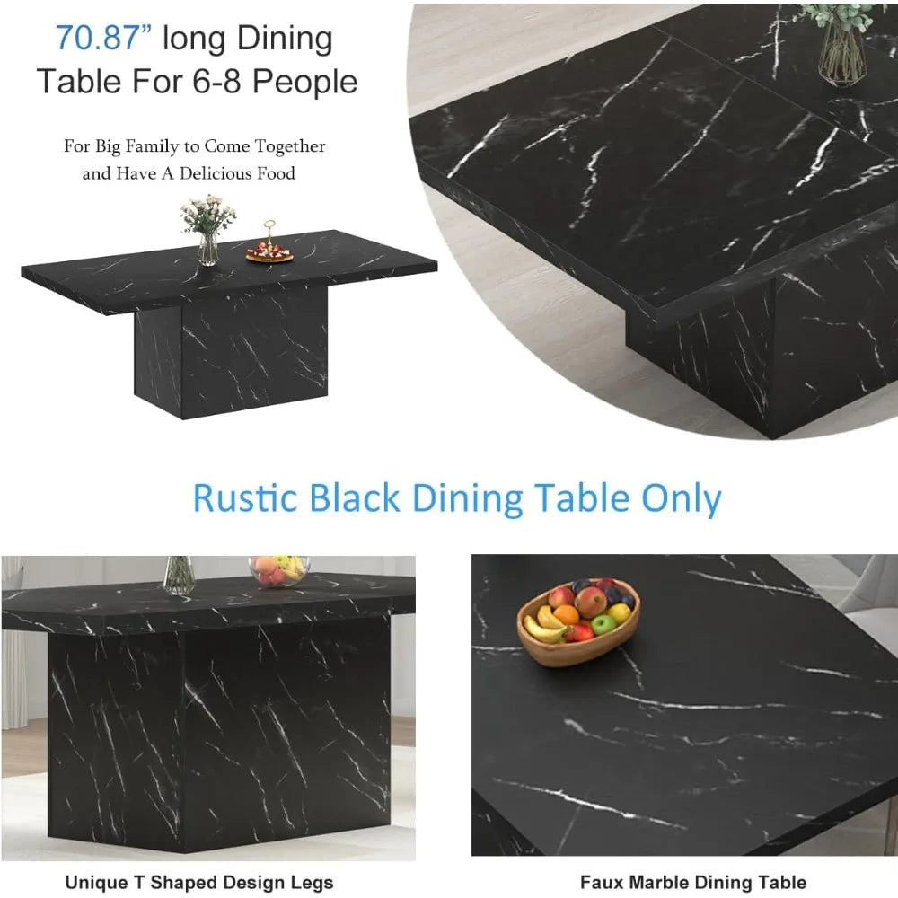 71” Black Dining Table for 6-8, Rectangle Modern Faux Marble Dinner Table, Large Dining Room Table for Kitchen Living Room,