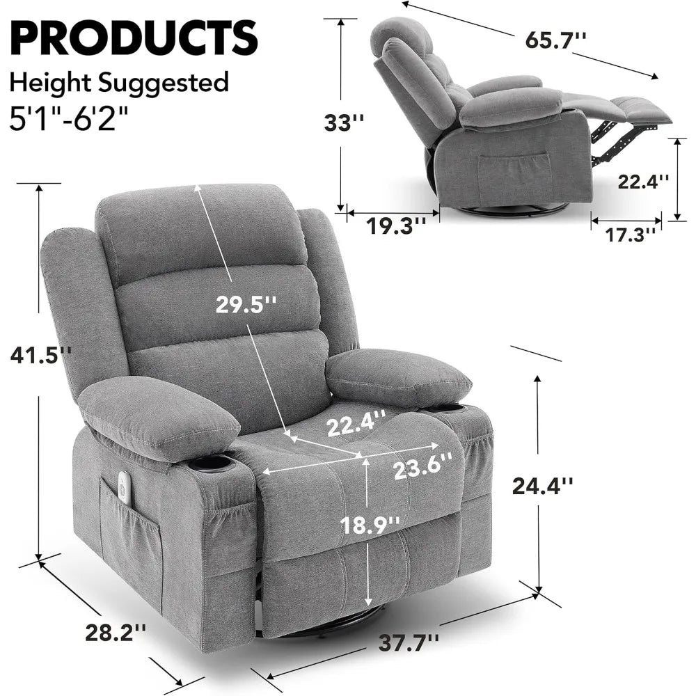 Rocker Recliner Chair With Heat And Massage 360 Swivel