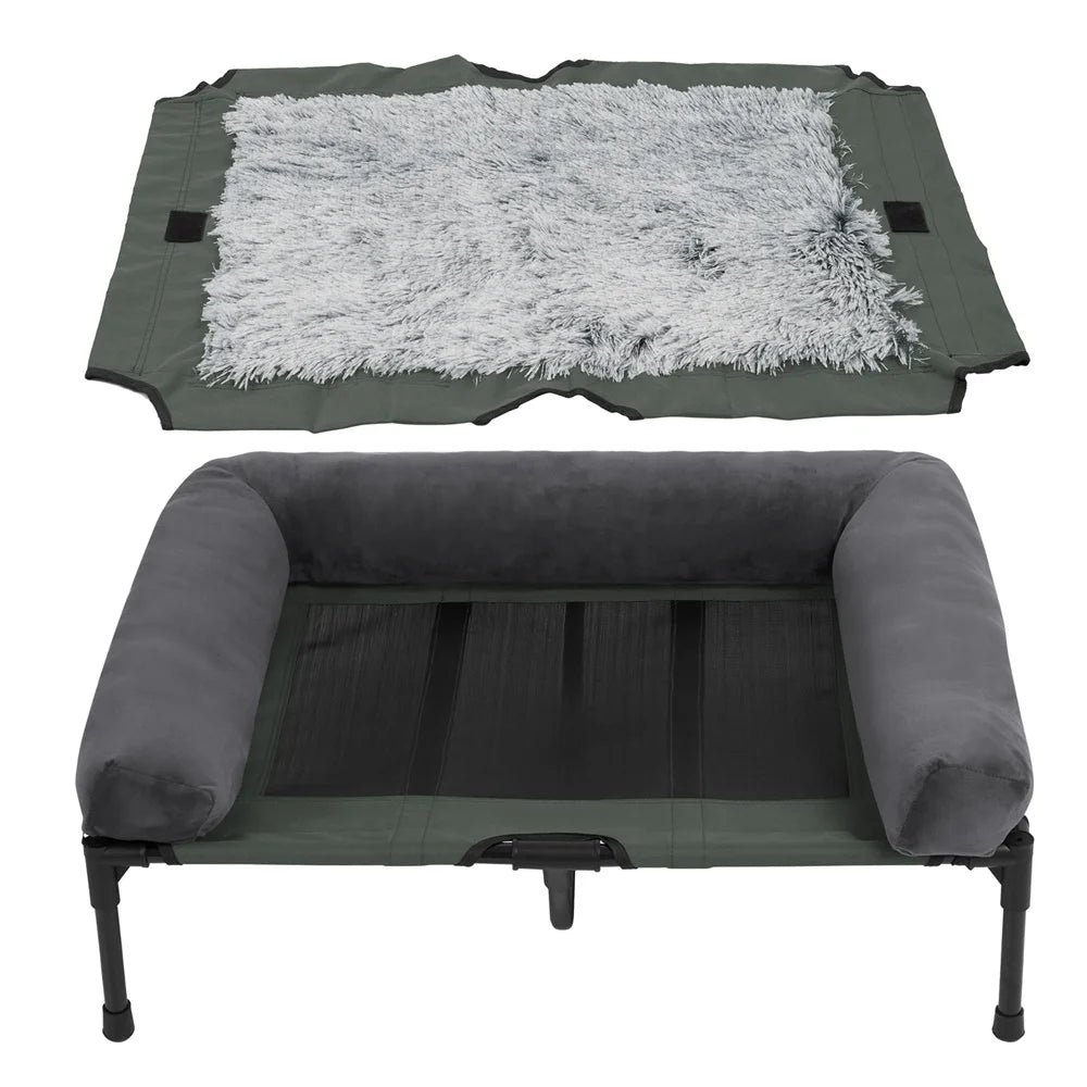 BORWARTCN Outdoor Raised Dog Bed With Cooling Breathable Mat