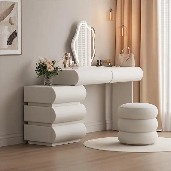 Makeup Vanity Desk with Mirror and Lights, Modern Vanity Table with 5 Drawers, LED Touch Sensor Mirror,