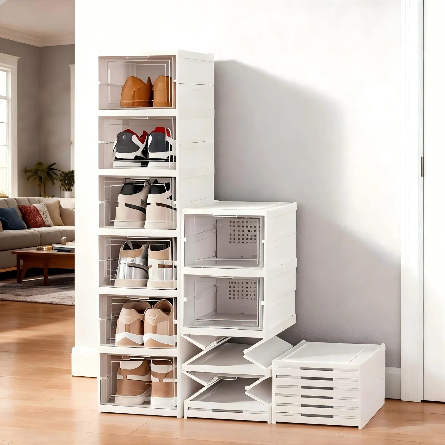 Foldable Transparent Shoe Storage Box For Sneakers Dustproof Stackable Organizer