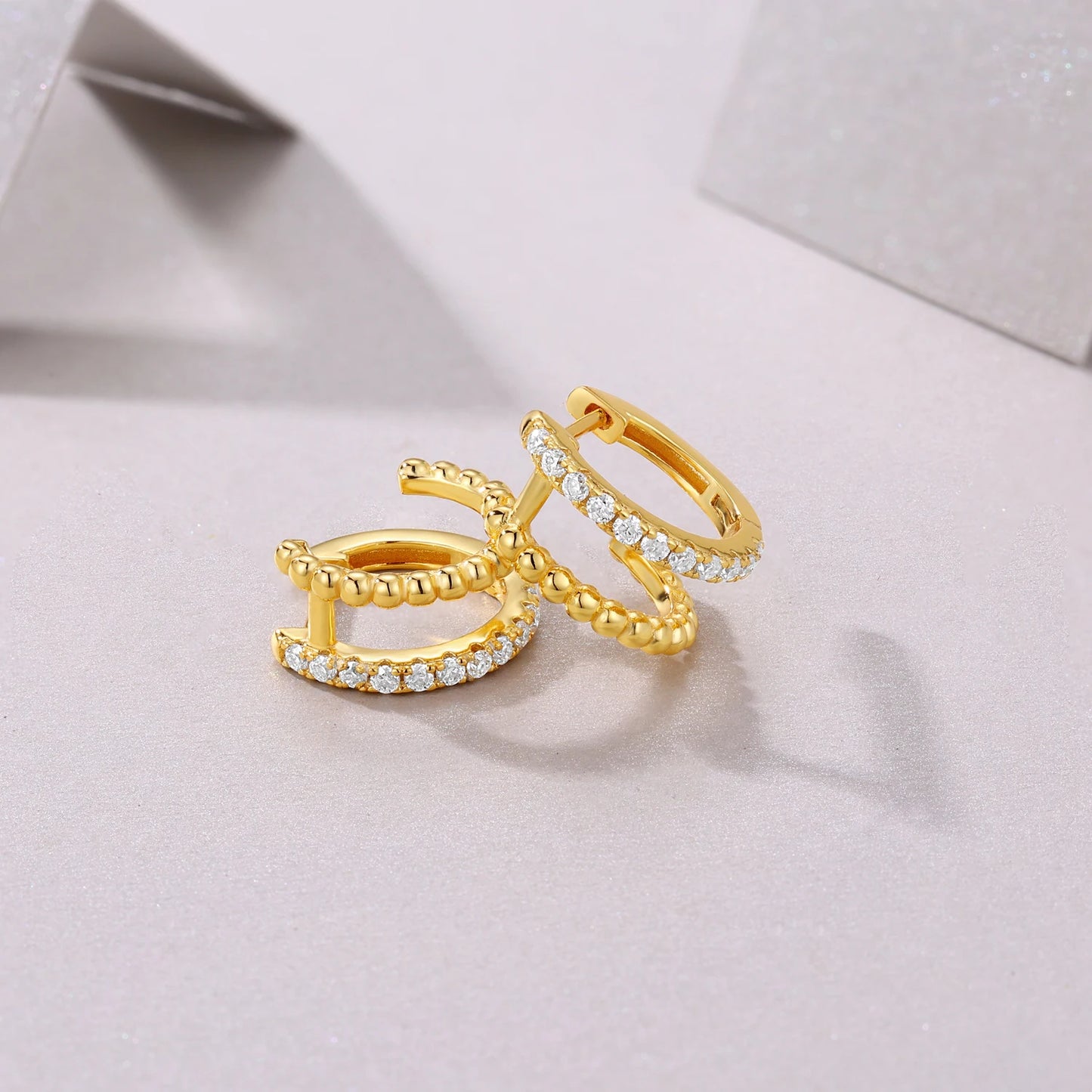JIUZUAN 925 Sterling Silver Hoop Earrings With CZ Beads