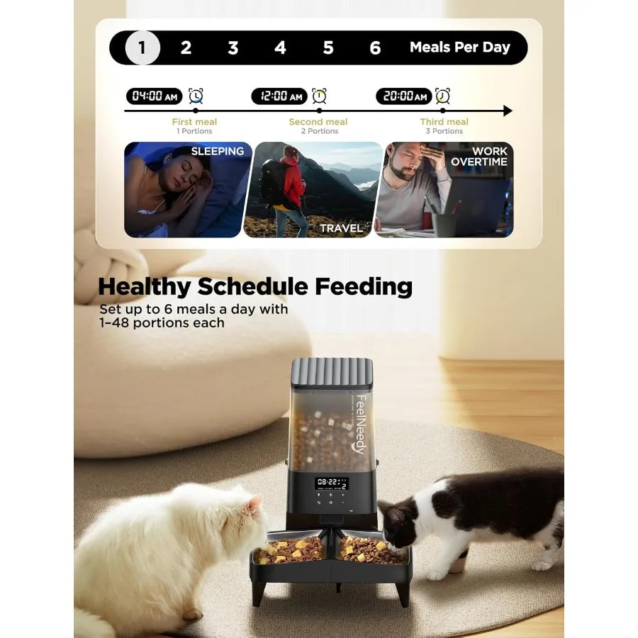 Automatic Cat Feeder 5L Timed Dispensing With Elevated Bowls Programmable Dispenser