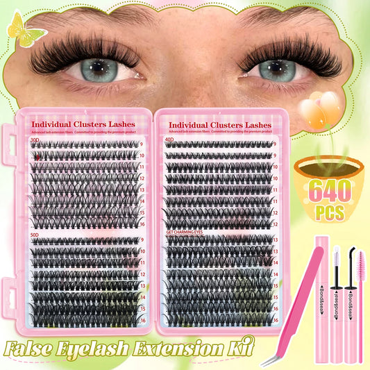 Clustered D Curl Eyelash Strips With Application Tools DIY Friendly