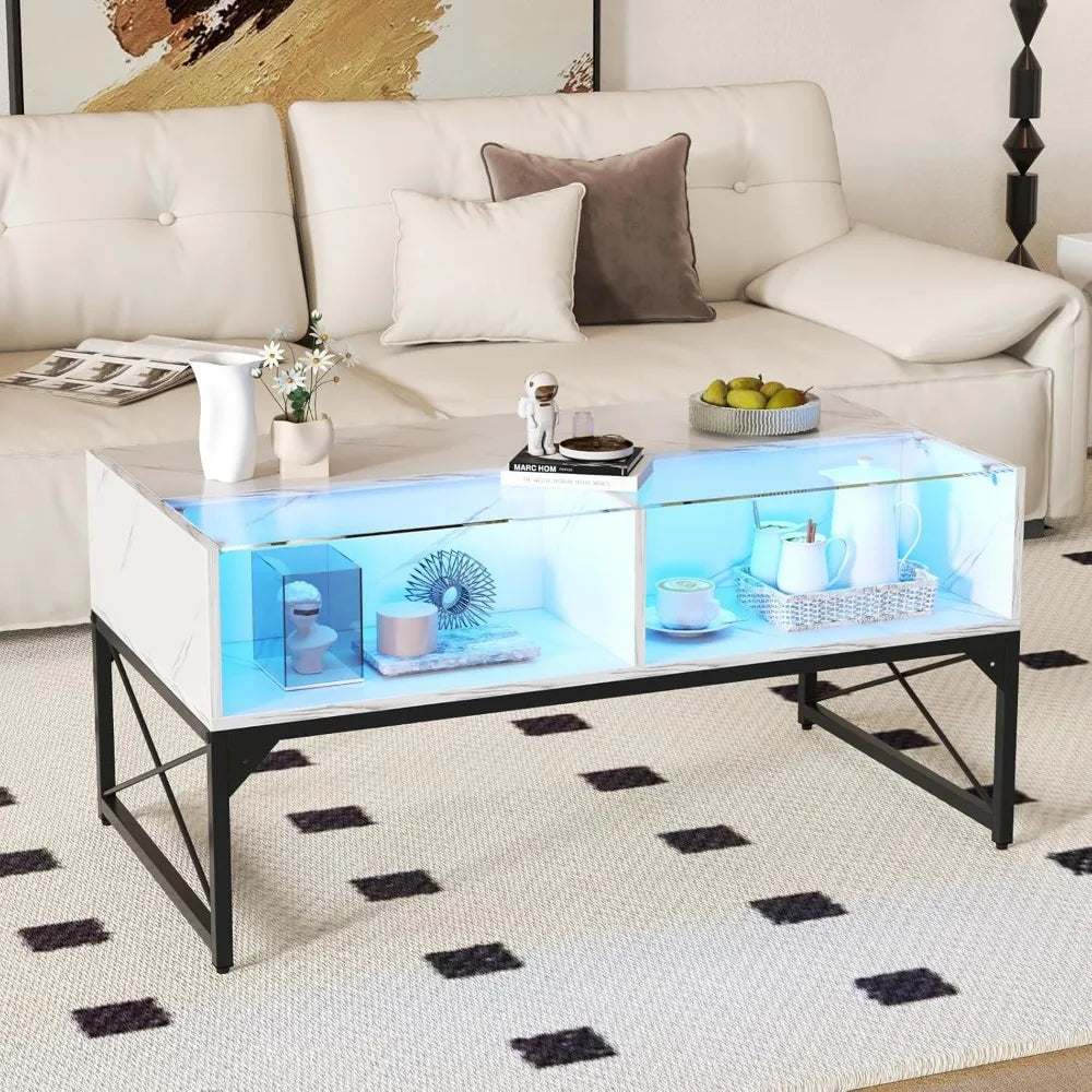 LED Coffee Table With 4 Storage Cubes And Adjustable Lighting