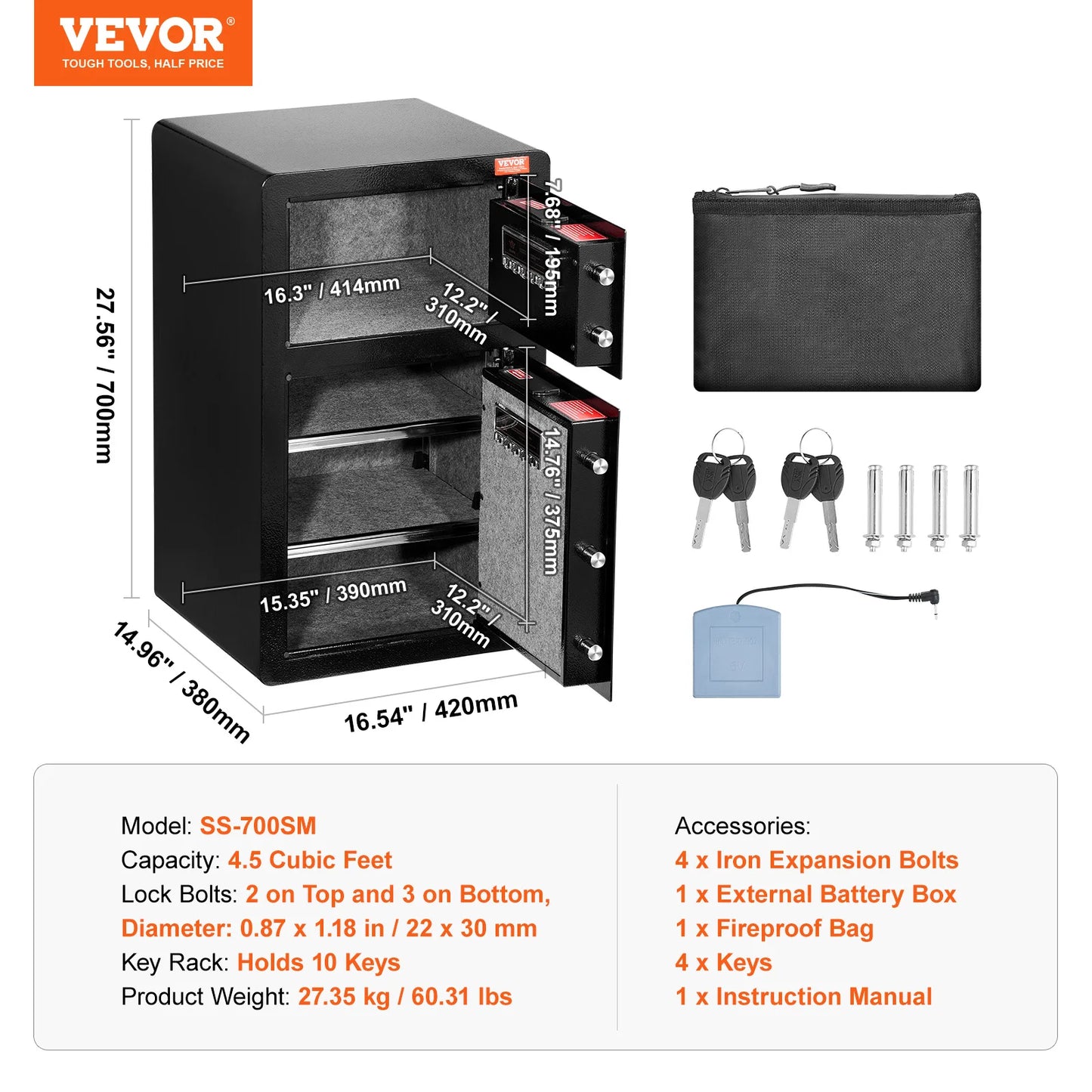 SucceBuy Fireproof Safe Box With Biometric Fingerprint Lock And PasswordProtectionPlus