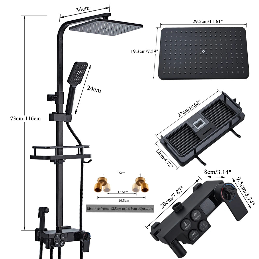MYQualife Thermostatic LCD Shower Faucet Set With Digital TemperatureReadout Rainfall