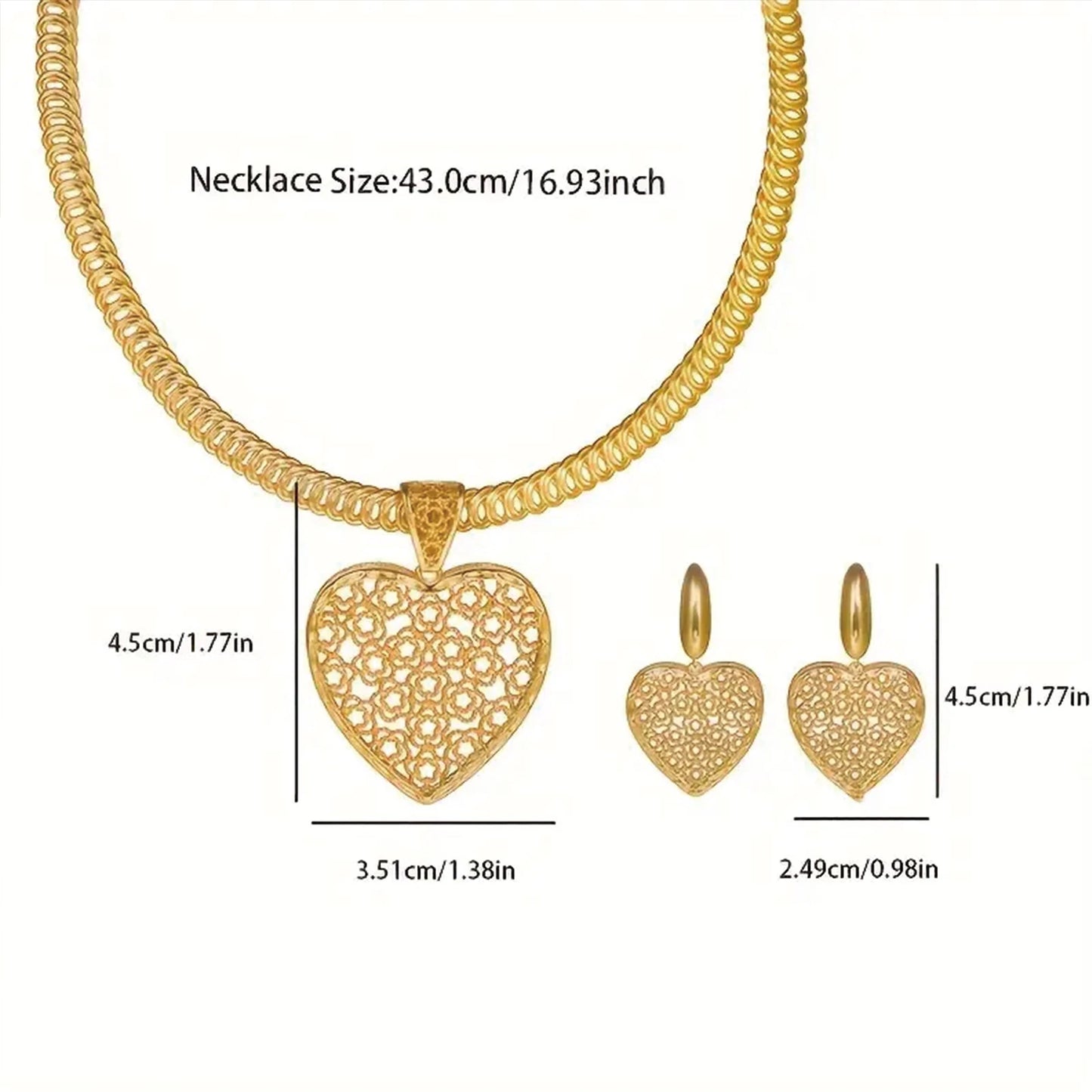 925 Silver Two Piece 18K Gold Plated Boho Heart Jewelry